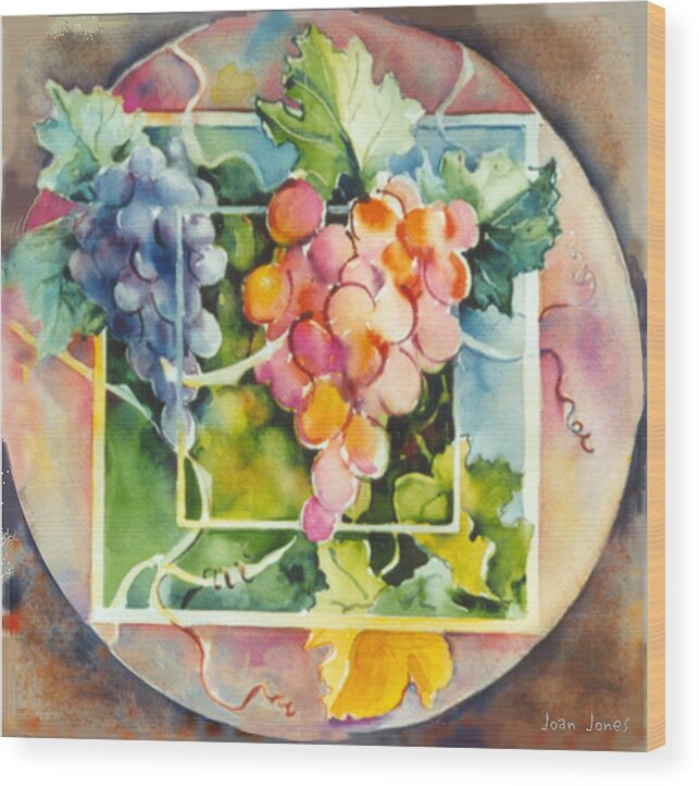 Vineyard Grapes Wood Print featuring the painting Vineyard by Joan Jones