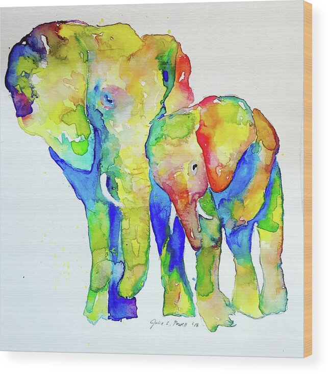 Elephant Wood Print featuring the painting Mother and Daughter by Julia S Powell