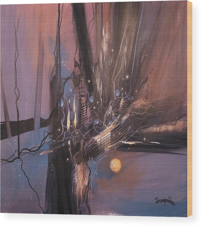 Abstract Wood Print featuring the painting Afterglow by Tom Shropshire
