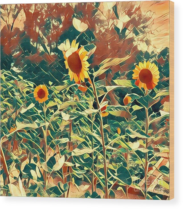 Sunflowers Wood Print featuring the digital art Dream of Sunflowers by Karen Francis