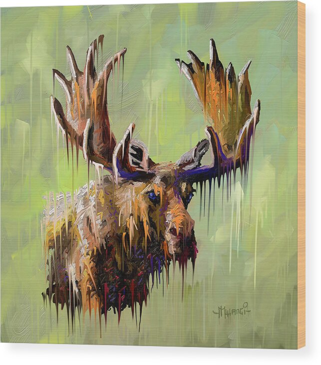 Mammal Wood Print featuring the painting Dripping Moose by Anthony Mwangi