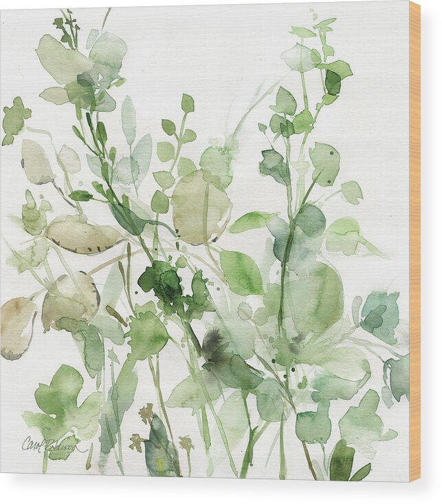 Greens Watercolor Garden Foliage Leaves Contemporary Wood Print featuring the painting Sage Garden 2 by Carol Robinson