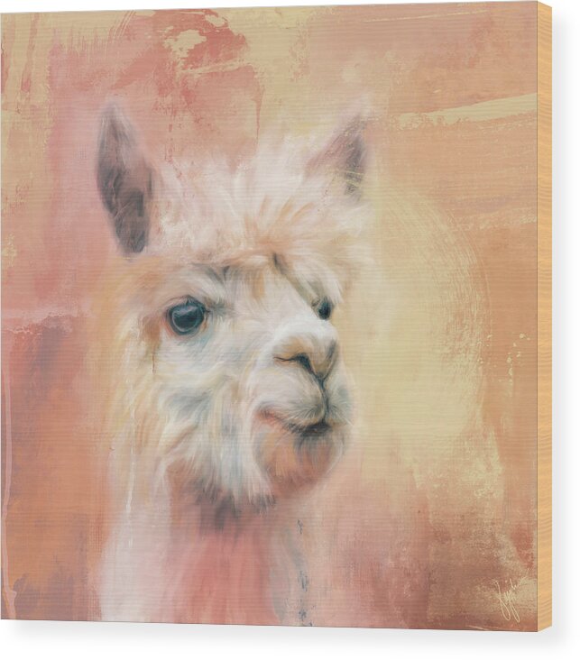 Colorful Wood Print featuring the painting The Charismatic Alpaca by Jai Johnson