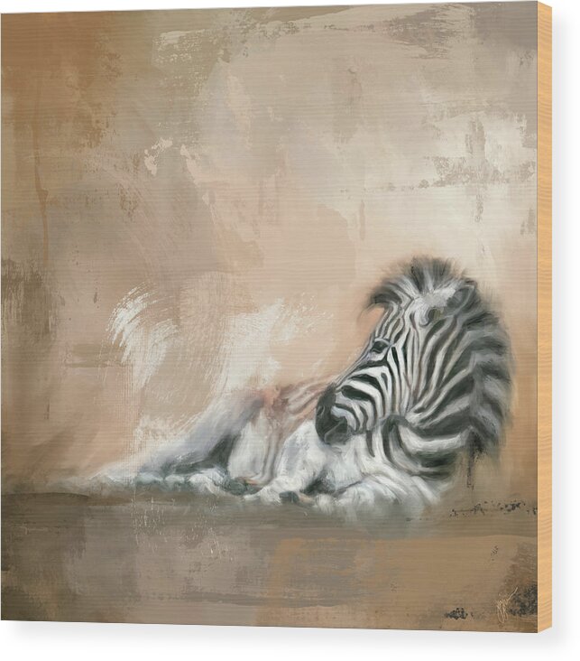 Colorful Wood Print featuring the painting Zebra At Rest by Jai Johnson