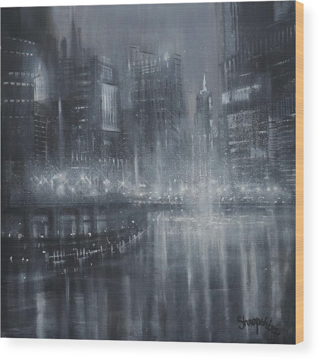 Chicago Wood Print featuring the painting Chicago Noir by Tom Shropshire