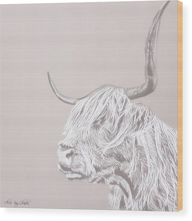 Faded Wood Print featuring the drawing Faded Cow by Alexis King-Glandon