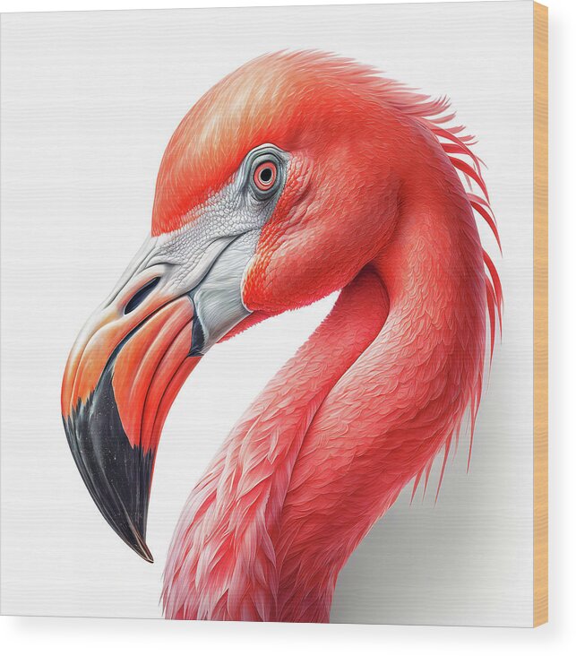 Wildlife Wood Print featuring the digital art Pink Flamingo Caricature Portrait by Jim Vallee