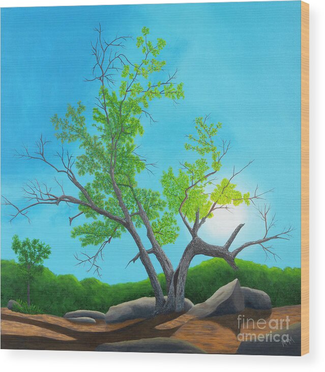 Tree Wood Print featuring the painting Quarry Tree by Garry McMichael