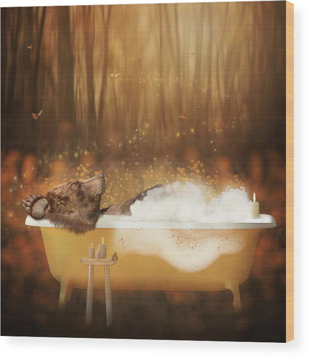 Bear Wood Print featuring the digital art Take a Message by Nicole Wilde