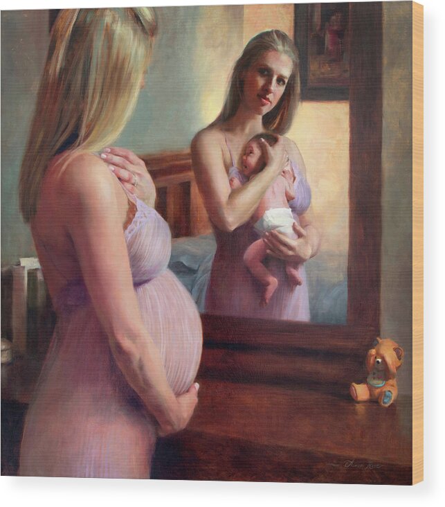 Pregnant Wood Print featuring the painting The Wait and the Reward by Anna Rose Bain