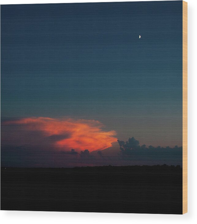 Sunset; South Dakota; Thunderhead; Clouds; Storm; Rainstorm; Thunder; Lightning. Cumulous; Red; Sky; Red Sky Wood Print featuring the photograph Thunderhead by Cynthia Dickinson