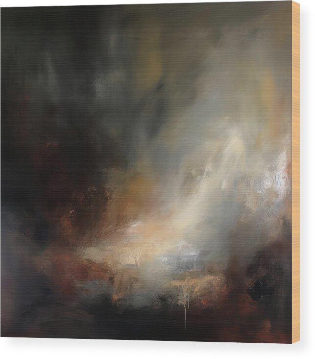 Dreamscapes Wood Print featuring the painting Whispers In The Dark 3 Atmospheric Abstract Painting by Jai Johnson