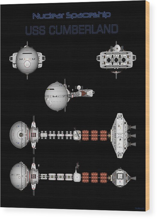 Spaceship Wood Print featuring the digital art 5 views of the USS CUMBERLAND by David Robinson