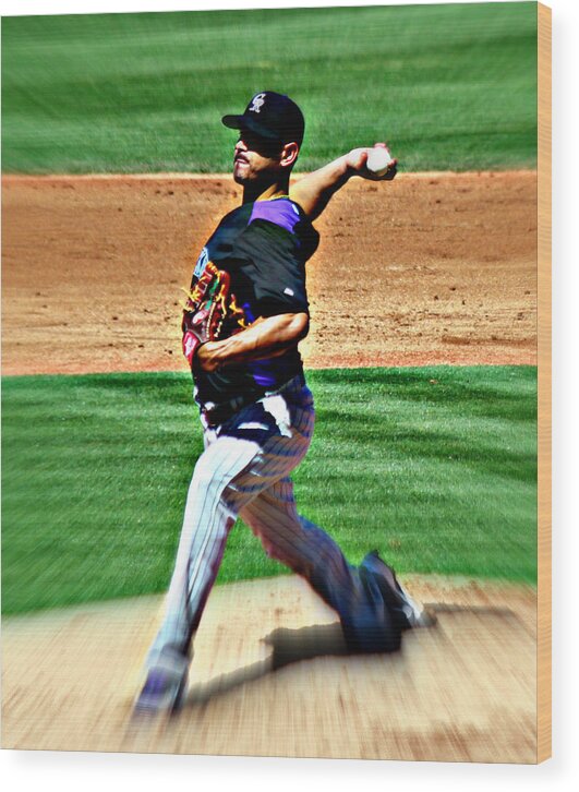 Baseball Wood Print featuring the photograph Rockies No 56 Guillermo Moscoso by Jo Sheehan