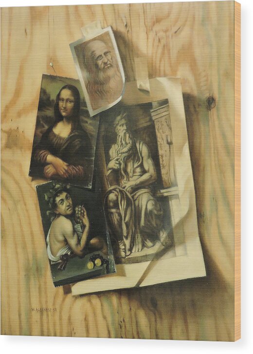 Still Life Wood Print featuring the painting Learning from the Old Masters by William Albanese Sr