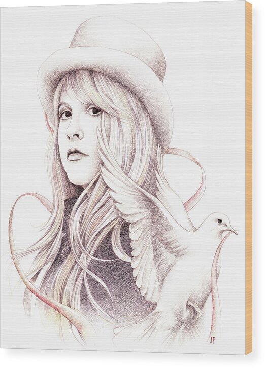 Stevie Nicks Wood Print featuring the drawing White Winged Dove by Johanna Pieterman