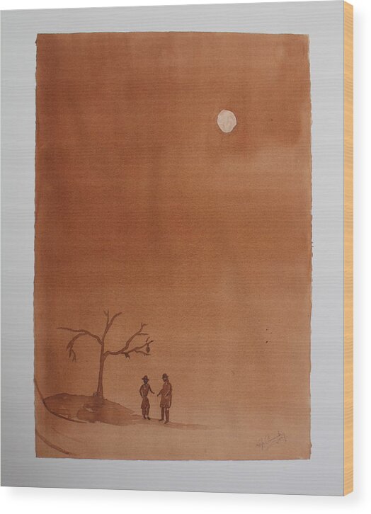 Play Wood Print featuring the painting Waiting for Godot by Roger Cummiskey