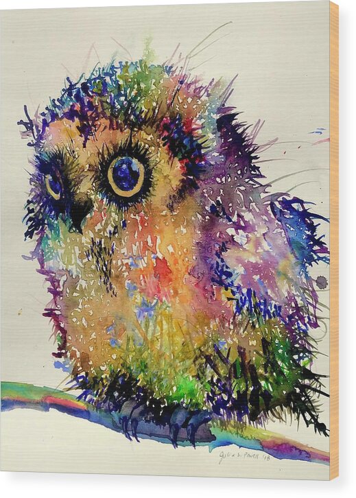 Owl Wood Print featuring the painting Atticus the Owl by Julia S Powell