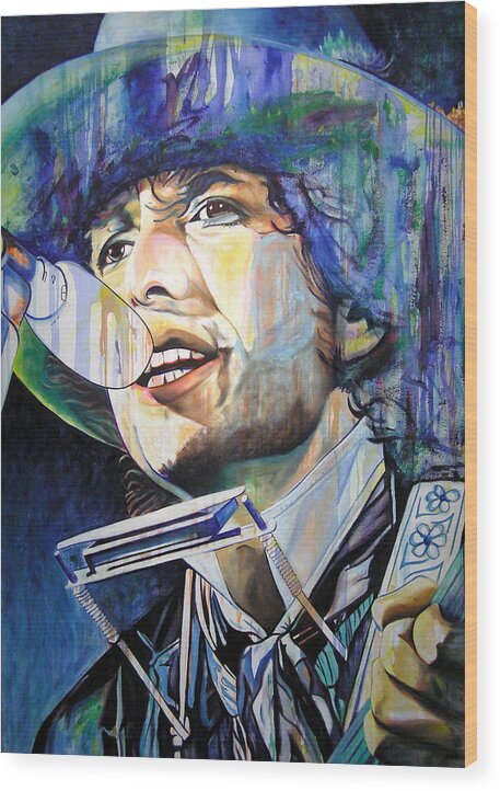 Bob Dylan Wood Print featuring the painting Bob Dylan Tangled up in Blue by Joshua Morton