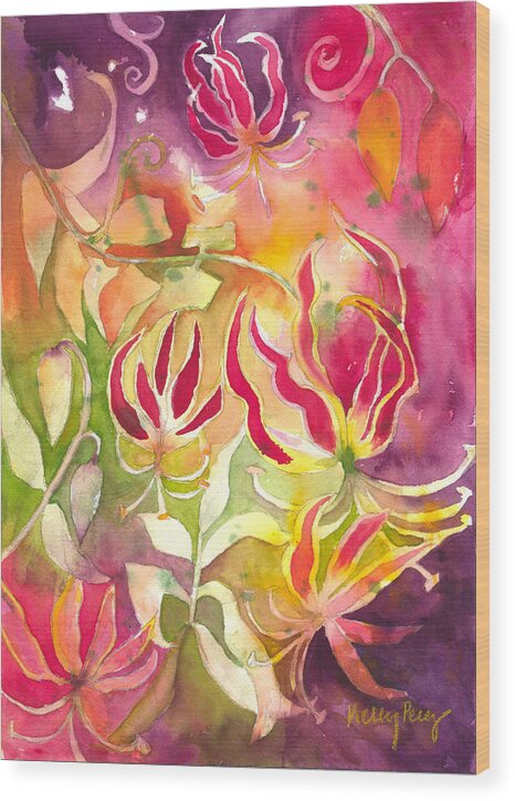 Floral Painting Wood Print featuring the painting Gloriosa Lilies by Kelly Perez