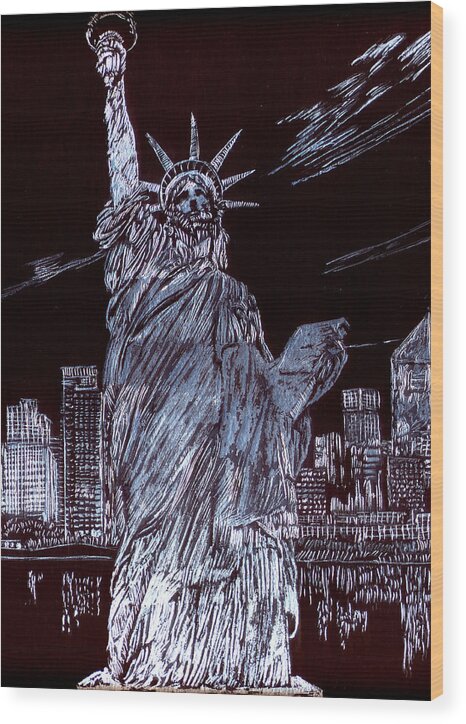 Cityscape Wood Print featuring the drawing I Love NYC by Saad Hasnain