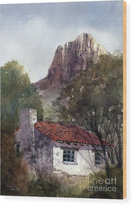 Big Bend National Park Wood Print featuring the painting Chisos Basin Cabin by Tim Oliver