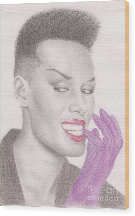 Greeting Cards Wood Print featuring the drawing Grace Jones by Eliza Lo