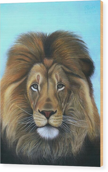 Lion Wood Print featuring the pastel Lion - The Majesty by Vishvesh Tadsare