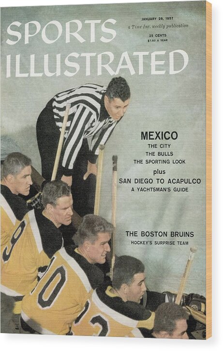 Magazine Cover Wood Print featuring the photograph Boston Bruins Bench Sports Illustrated Cover by Sports Illustrated