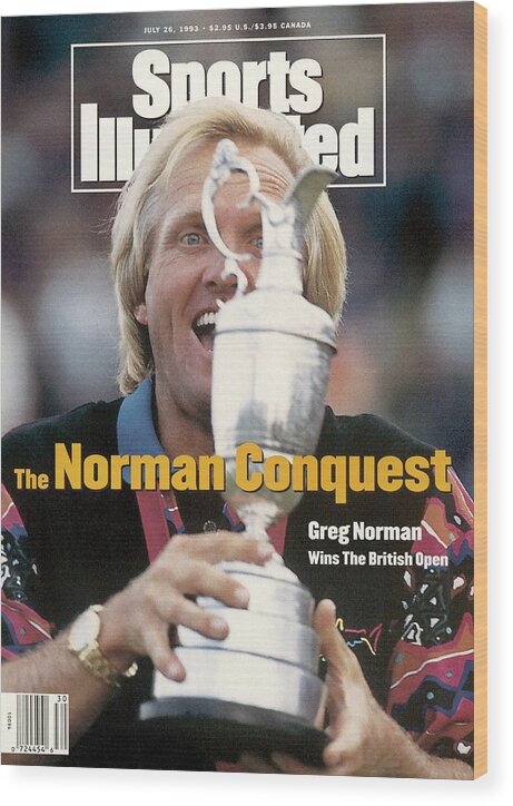 Magazine Cover Wood Print featuring the photograph Greg Norman, 1993 British Open Sports Illustrated Cover by Sports Illustrated