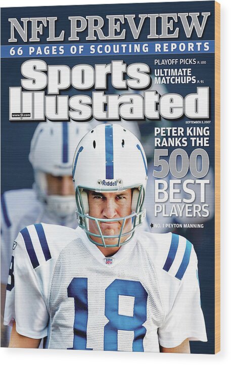 Magazine Cover Wood Print featuring the photograph Indianapolis Colts Quarterback Peyton Manning, 2013 Nfl Sports Illustrated Cover by Sports Illustrated