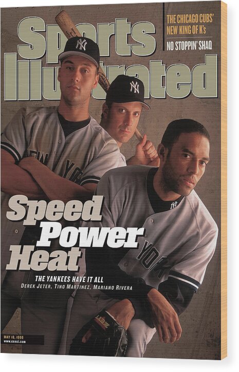 Magazine Cover Wood Print featuring the photograph New York Yankees Derek Jeter, Tino Martinez, And Mariano Sports Illustrated Cover by Sports Illustrated