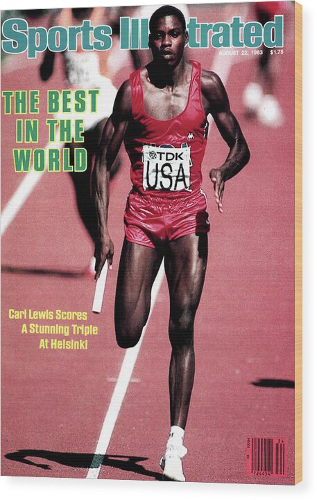 1980-1989 Wood Print featuring the photograph Usa Carl Lewis, 1983 Iaaf Athletics World Championships Sports Illustrated Cover by Sports Illustrated