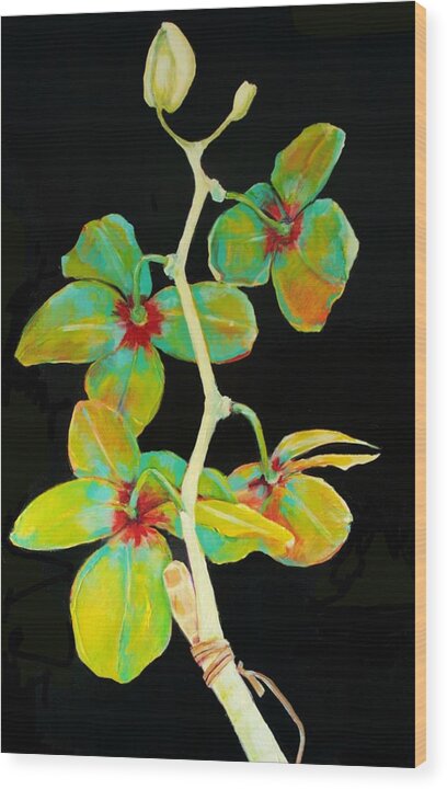 Orchids Wood Print featuring the painting Rainbow Orchids #1 by Jean Cormier