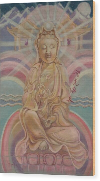 Kuan Yin Wood Print featuring the pastel Beloved Quan Yin by Pamela Mccabe