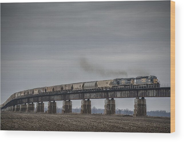 Csx Railroad Wood Print featuring the photograph CSX G415 climbing the viaduct at Rahm Indiana by Jim Pearson