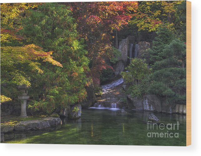 Autumn Wood Print featuring the photograph Nishinomiya Japanese Garden - Waterfall by Mark Kiver
