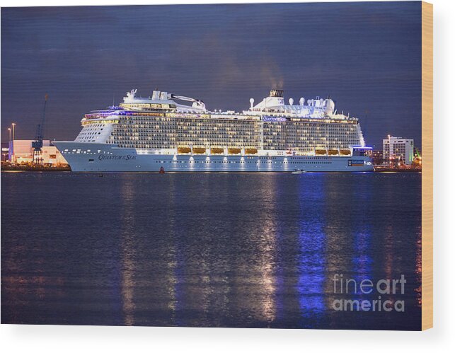 Quantum Of The Seas Wood Print featuring the photograph Quantum of the Seas at Night by Terri Waters