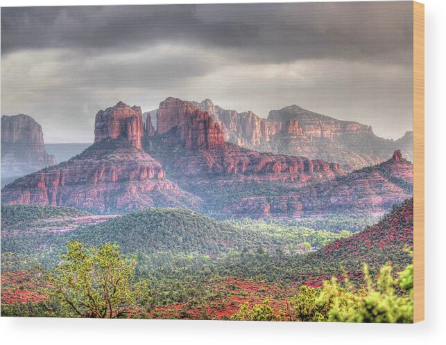 Nature Wood Print featuring the photograph Storm Clouds Red Rocks by Harold Rau