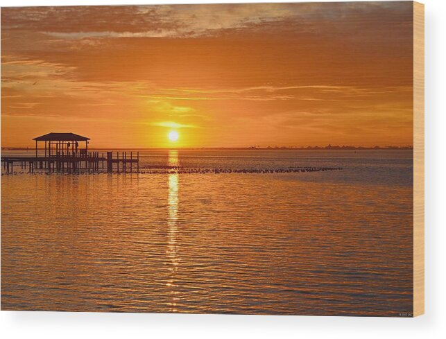 20120109 Wood Print featuring the photograph 0109 Sunrise Reflections with Ducks and Colorful Clouds on Sound by Jeff at JSJ Photography