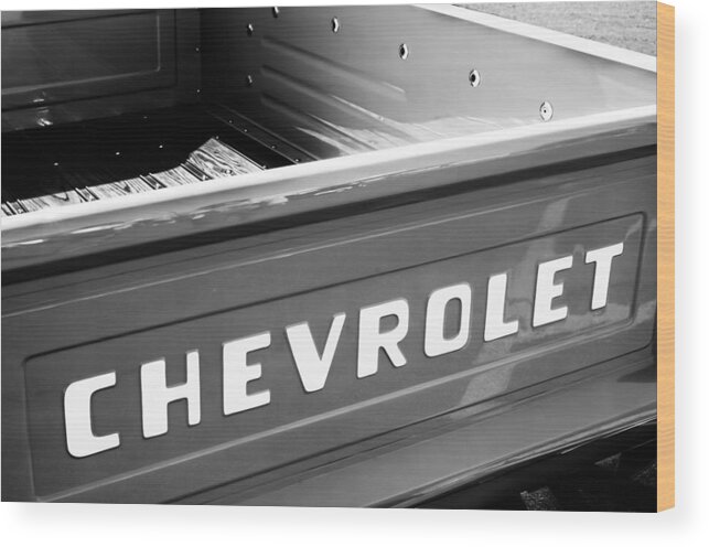 1957 Chevrolet Pickup Truck Emblem Wood Print featuring the photograph 1957 Chevrolet Pickup Truck Emblem by Jill Reger