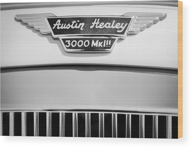 1965 Austin-healey Bj8 Mk Iii Sports Convertible Emblem Wood Print featuring the photograph 1965 Austin-Healey BJ8 MK III Sports Convertible Emblem by Jill Reger