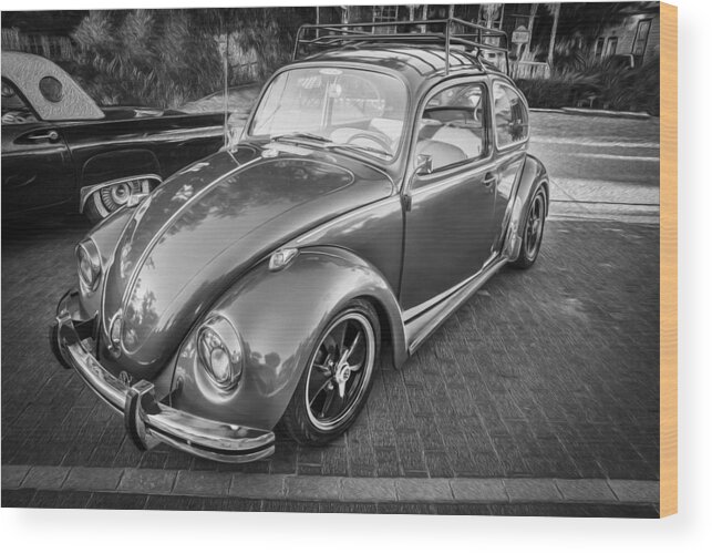 1970's Beetle Wood Print featuring the photograph 1971 Volkswagen Beetle Painted BW by Rich Franco