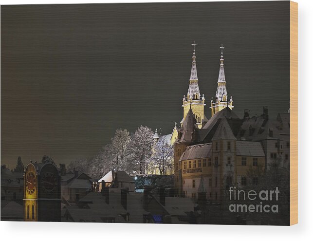 Chateau De Neuchatel Wood Print featuring the photograph A cold winter's night #1 by Charles Lupica