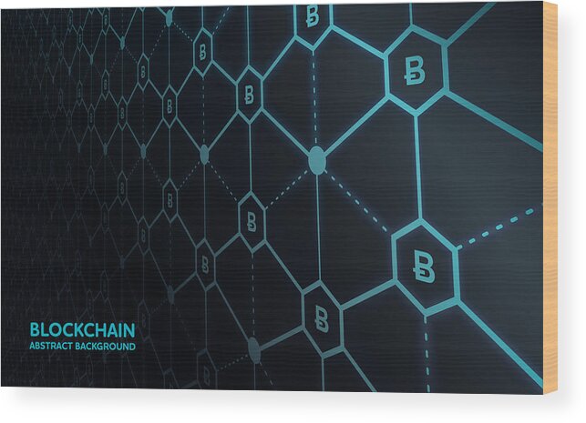 Internet Wood Print featuring the drawing Abstract Blockchain Network Background #1 by AF-studio
