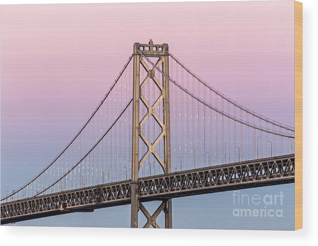 Bay Bridge Wood Print featuring the photograph Bay Bridge Lights at Sunset by Kate Brown