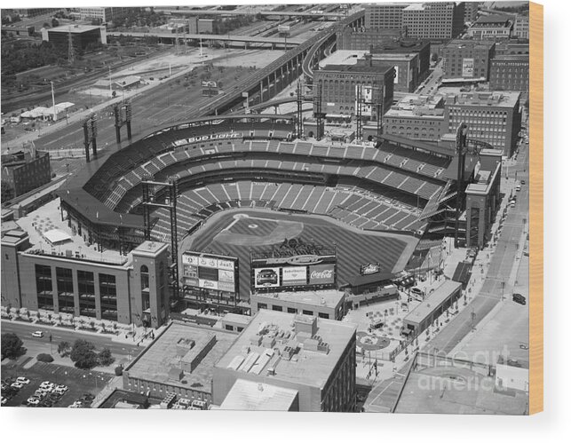 Black And White Wood Print featuring the photograph Busch Stadium Saint Louis MO #1 by Bill Cobb