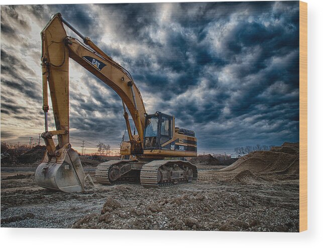 Bulldozer Wood Print featuring the photograph Cat Excavator by Mike Burgquist