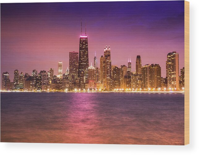 Water's Edge Wood Print featuring the photograph Chicago Illinois Skyline #1 by Pgiam