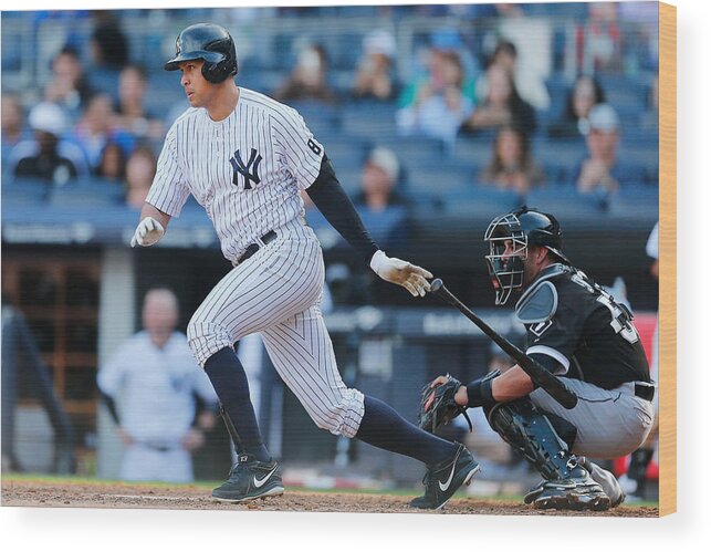 American League Baseball Wood Print featuring the photograph Chicago White Sox v New York Yankees #1 by Mike Stobe